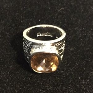 Lia Sophia silver tone orange Gemstone ring size 7